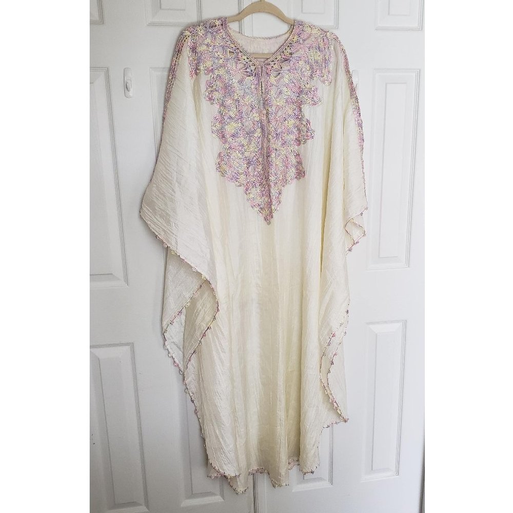 Handmade Crochet Decorated Caftan Maxi Tunic OS